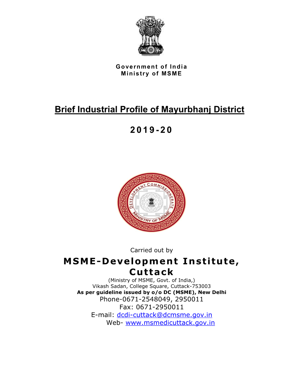 Brief Industrial Profile of Mayurbhanj District 2019-20