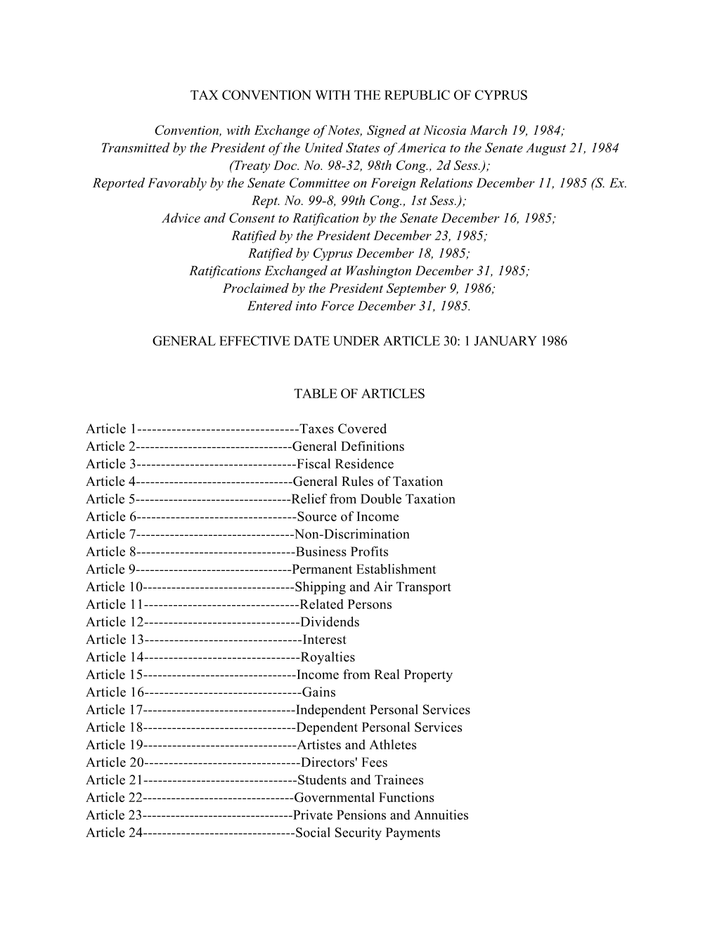 Income Tax Treaty