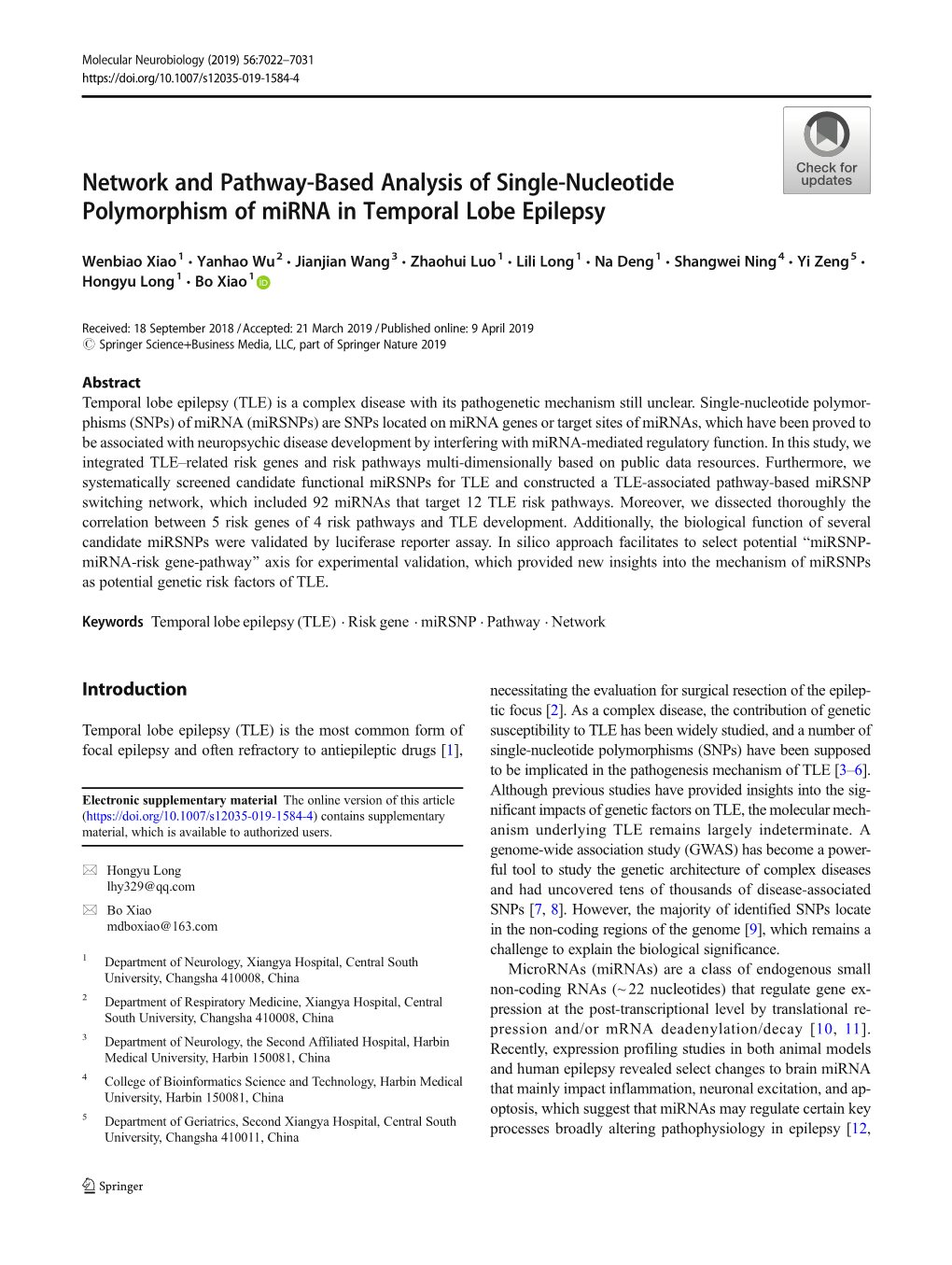 Network and Pathway-Based Analysis of Single-Nucleotide Polymorphism of Mirna in Temporal Lobe Epilepsy