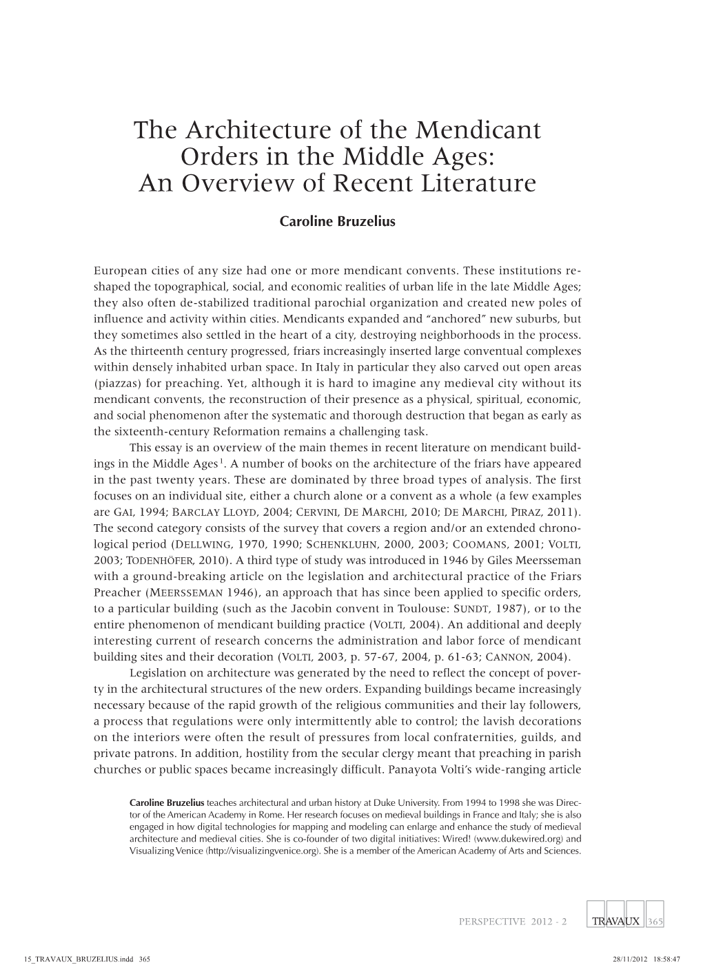 The Architecture of the Mendicant Orders in the Middle Ages: an Overview of Recent Literature