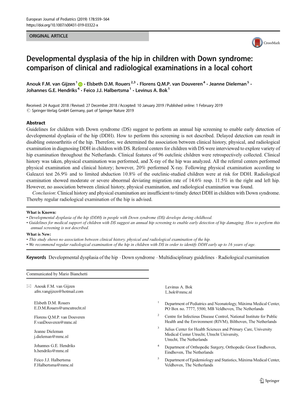 Developmental Dysplasia of the Hip in Children with Down Syndrome: Comparison of Clinical and Radiological Examinations in a Local Cohort