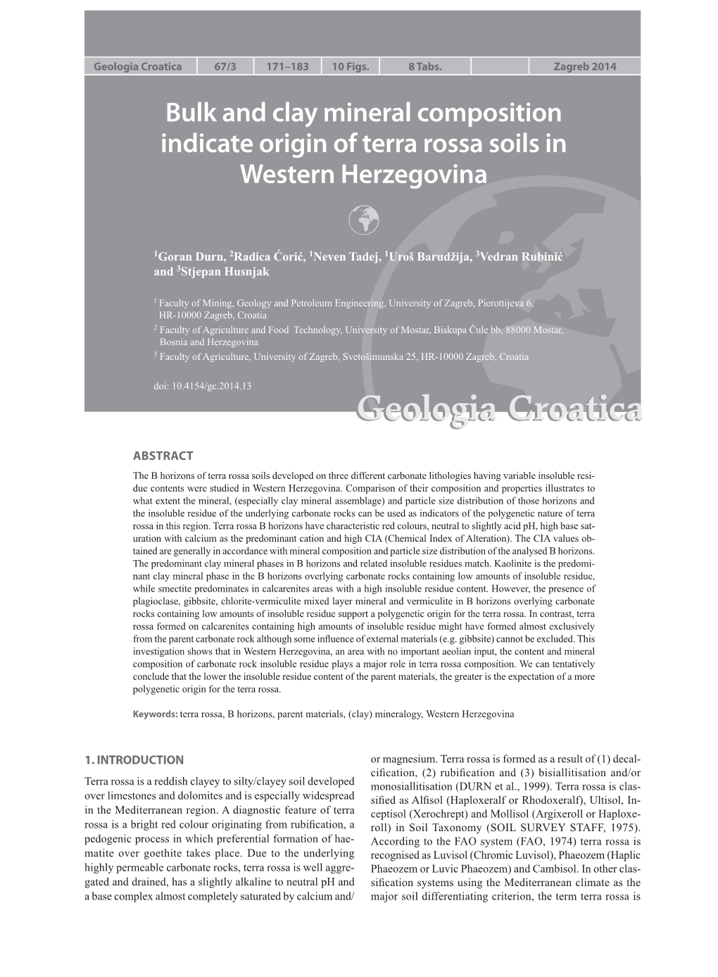 Bulk and Clay Mineral Composition Indicate Origin of Terra Rossa Soils in Western Herzegovina 