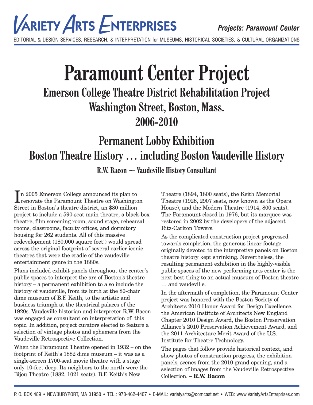 Paramount Center Project Emerson College Theatre District Rehabilitation Project Washington Street, Boston, Mass