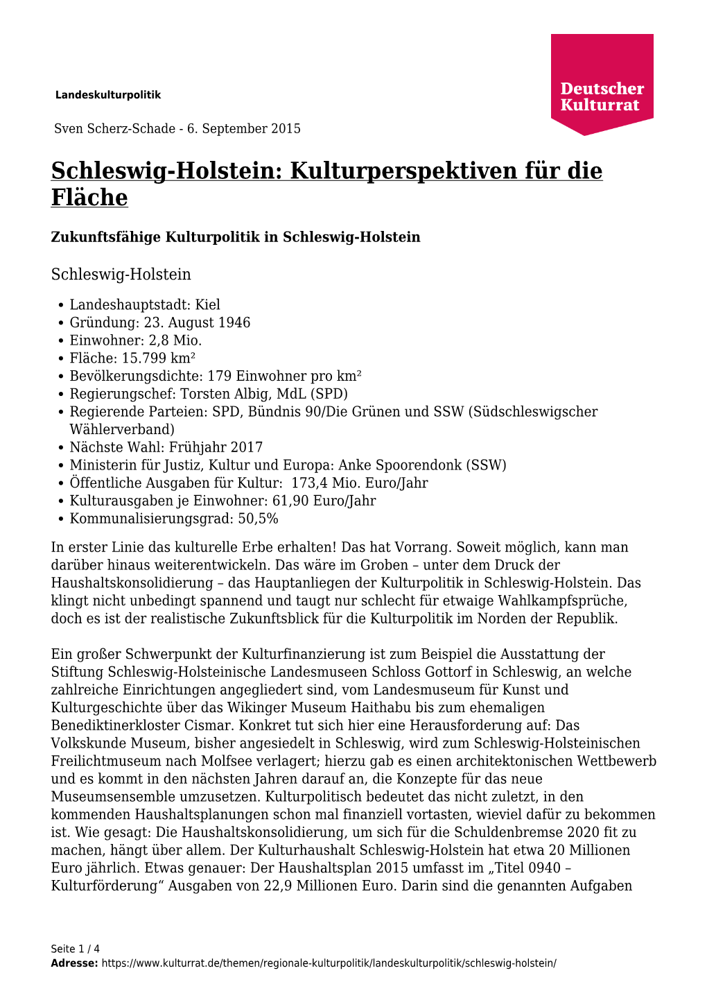 Schleswig-Holstein: Kulturperspektiven Für Die Fläche