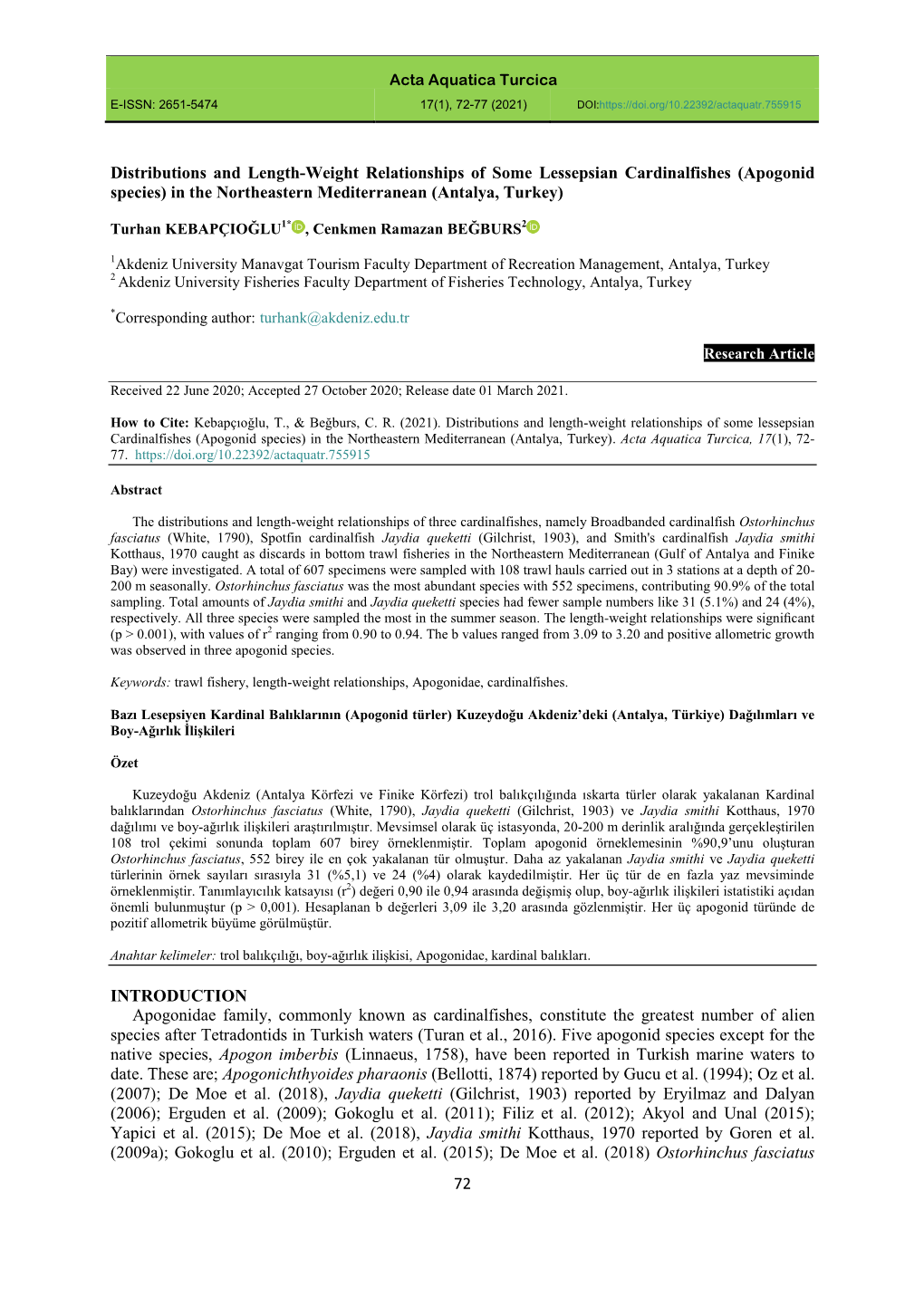 72 Distributions and Length-Weight Relationships of Some Lessepsian