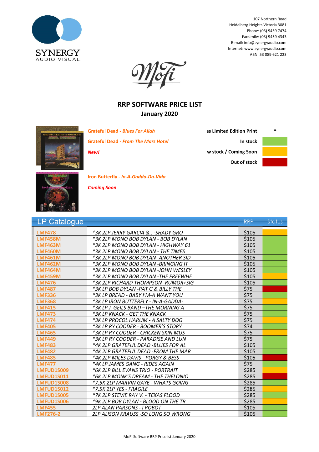 LP Catalogue RRP SOFTWARE PRICE LIST