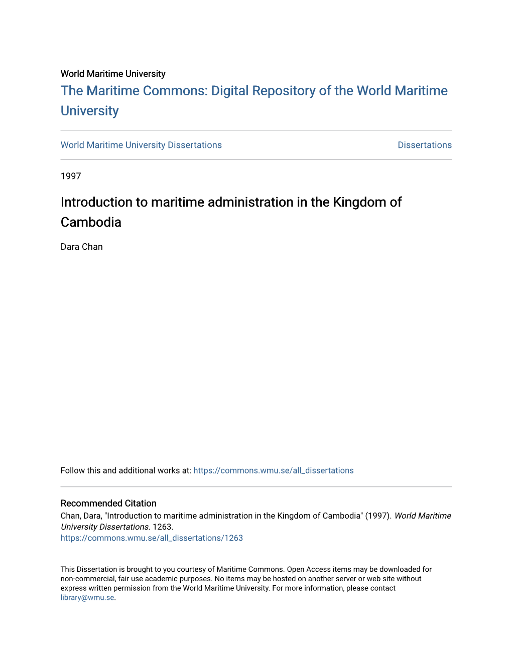Introduction to Maritime Administration in the Kingdom of Cambodia