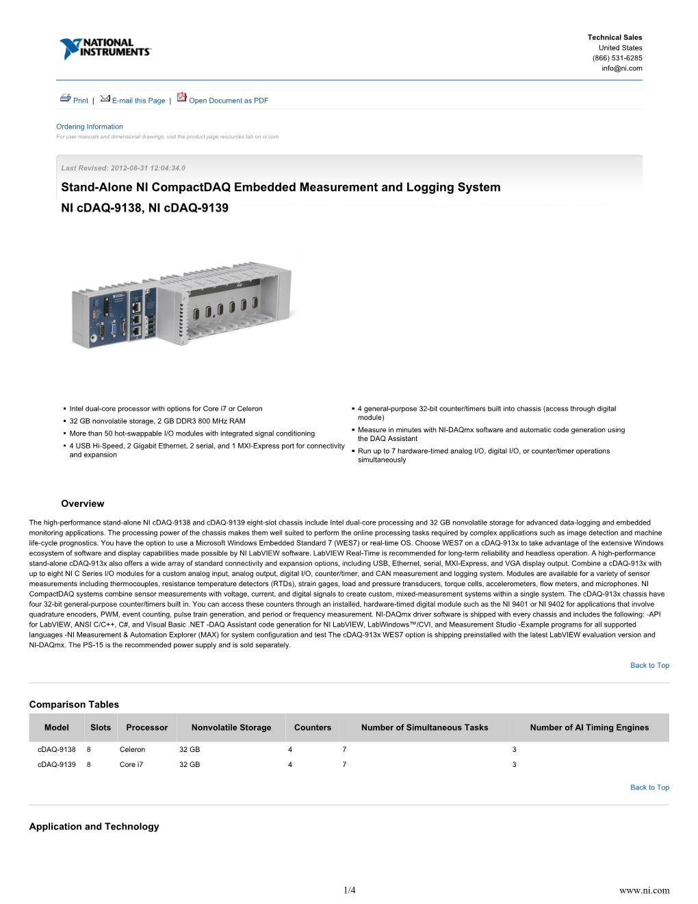 Stand-Alone NI Compactdaq Embedded Measurement and Logging System NI Cdaq-9138, NI Cdaq-9139