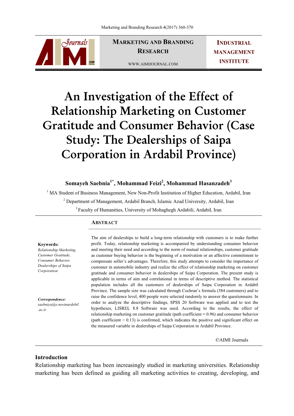 Case Study: the Dealerships of Saipa Corporation in Ardabil Province)