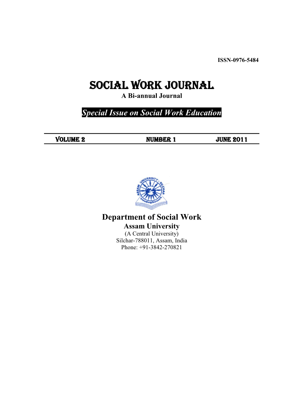 SOCIAL WORK JOURNAL a Bi-Annual Journal