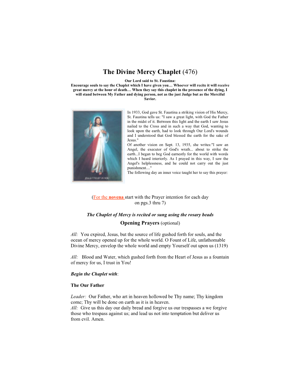 Divine Mercy Booklet