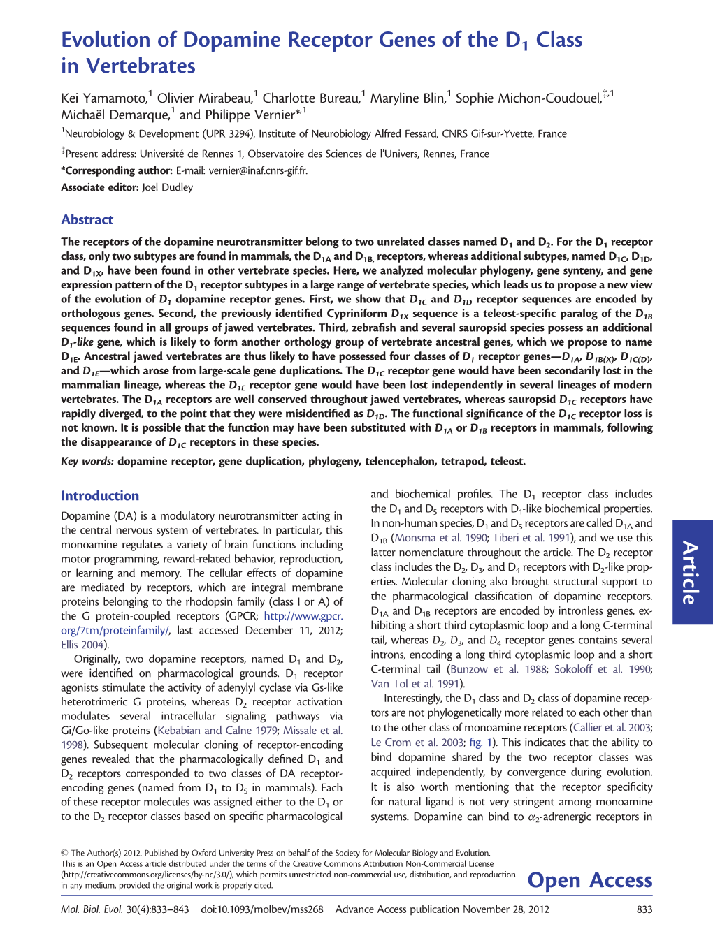 Evolution of Dopamine Receptor Genes of the D1 Class in Vertebrates