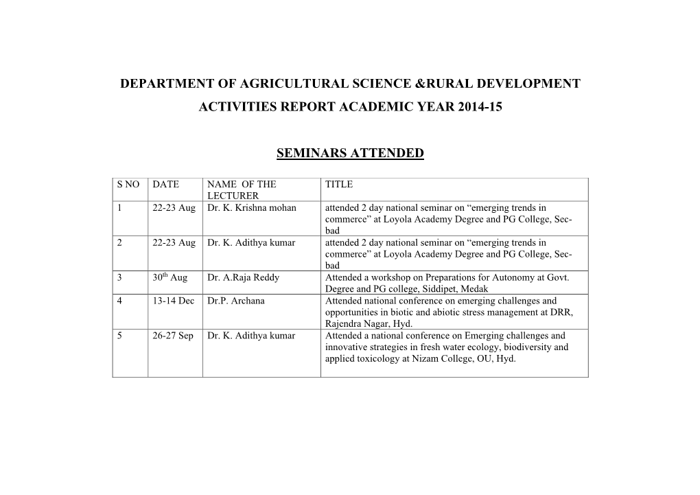 Department of Agricultural Science &Rural Development Activities Report