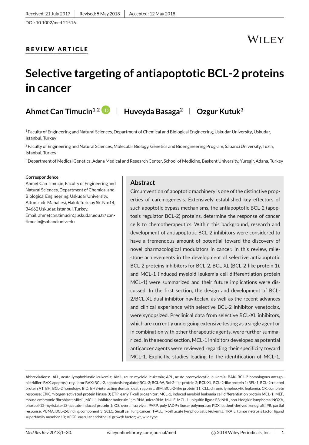 Selective Targeting of Antiapoptotic BCL-2 Proteins in Cancer