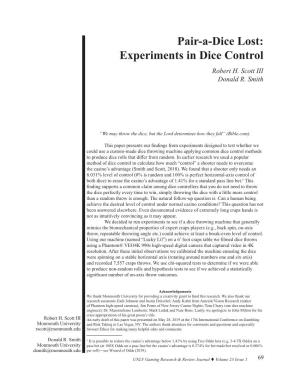 Experiments in Dice Control Robert H