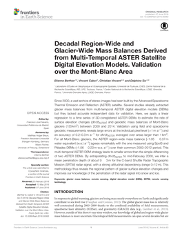 Decadal Region-Wide and Glacier-Wide Mass Balances Derived from Multi-Temporal ASTER Satellite Digital Elevation Models