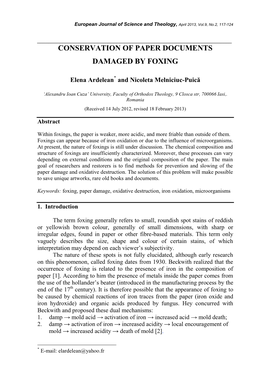 Conservation of Paper Documents Damaged by Foxing