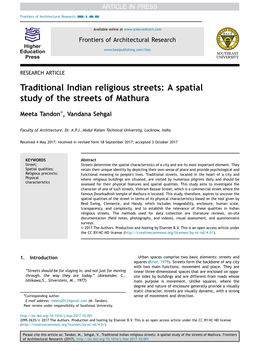 Traditional Indian Religious Streets: a Spatial Study of the Streets of Mathura