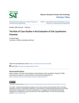 The Role of Case Studies in the Evaluation of Soil Liquefaction Potential