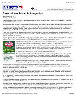 Baseball Was Leader in Integration 6/3/08 10:56 AM
