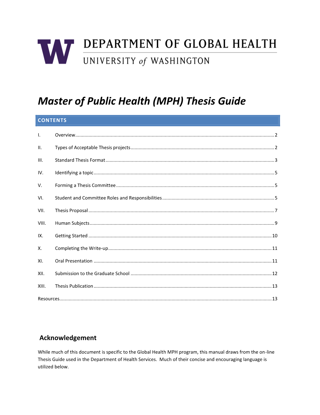 Master of Public Health (MPH) Thesis Guide