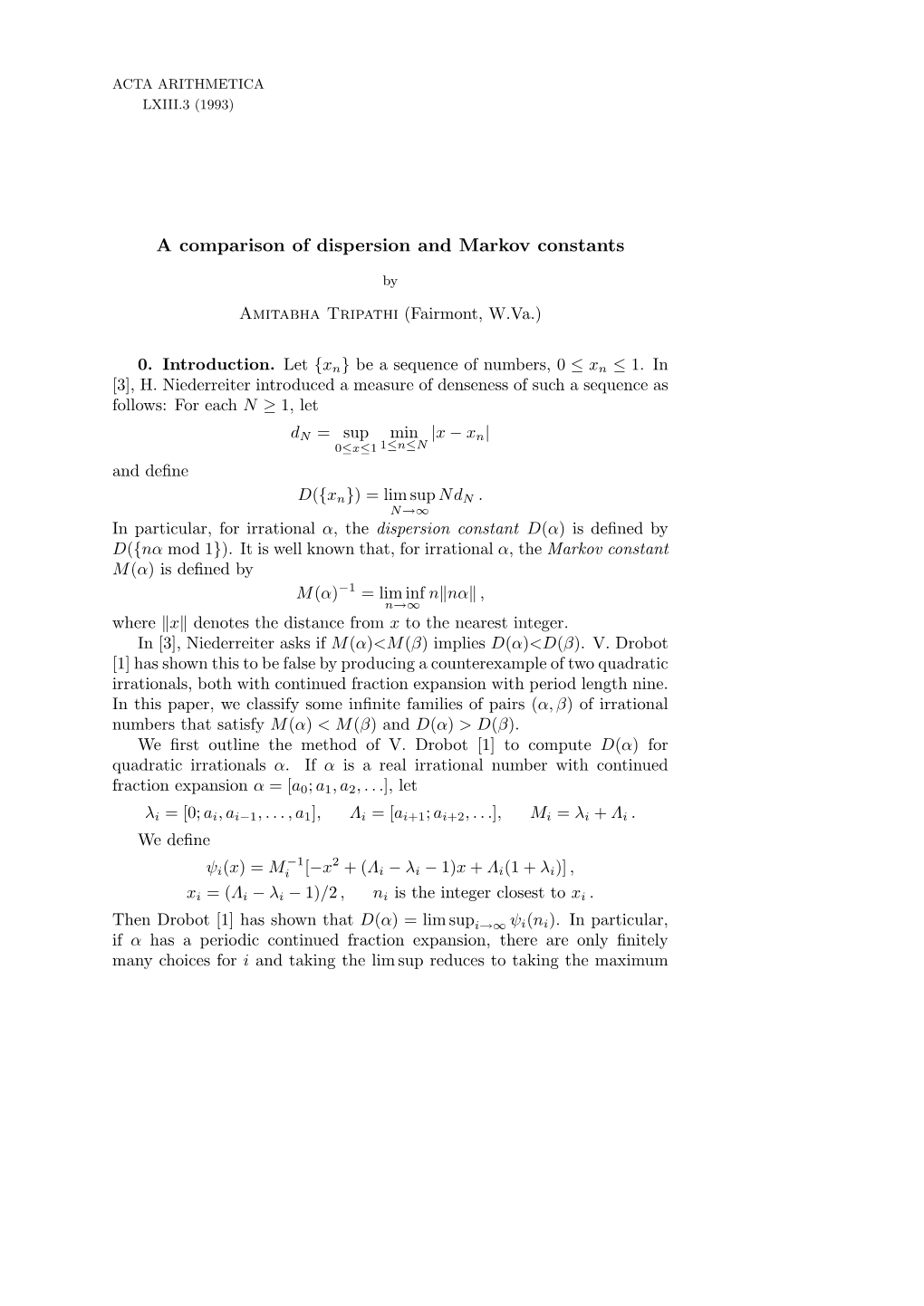 A Comparison of Dispersion and Markov Constants