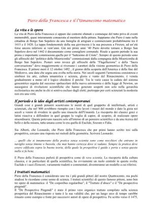Piero Della Francesca E Il L'umanesimo Matematico