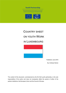 Youth Work in Luxembourg Go Back to the Beginning of the 20Th Century When Youth Movements Evolved
