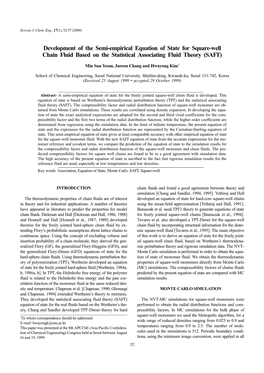 Development of the Semi-Empirical Equation of State for Square-Well Chain Fluid Based on the Statistical Associating Fluid Theory (SAFT)