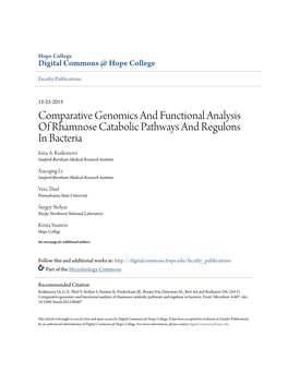 Comparative Genomics and Functional Analysis of Rhamnose Catabolic Pathways and Regulons in Bacteria Irina A