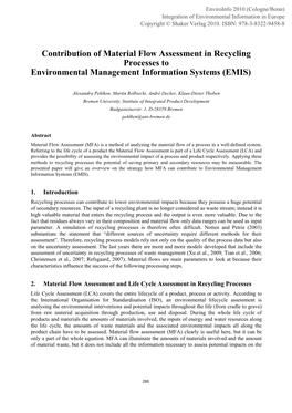 Contribution of Material Flow Assessment in Recycling Processes to Environmental Management Information Systems (EMIS)
