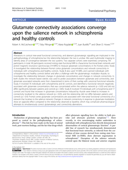 Glutamate Connectivity Associations Converge Upon the Salience Network in Schizophrenia and Healthy Controls Robert A