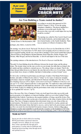 Are You Building a Team Rooted in Justice? According to an Article That Appeared in USA TODAY (August 2, 2016), "It Was the Spring