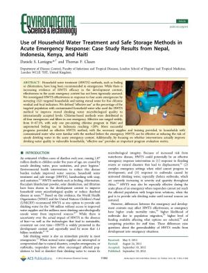 Use of Household Water Treatment and Safe Storage Methods in Acute Emergency Response: Case Study Results from Nepal, Indonesia, Kenya, and Haiti † Daniele S