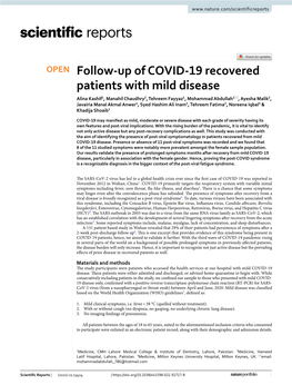 Follow-Up of COVID-19 Recovered Patients with Mild Disease