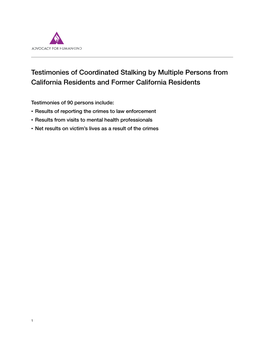 Testimonies of Coordinated Stalking by Multiple Persons from California Residents and Former California Residents