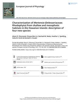 Characterization of Martensia (Delesseriaceae; Rhodophyta) from Shallow and Mesophotic Habitats in the Hawaiian Islands: Description of Four New Species