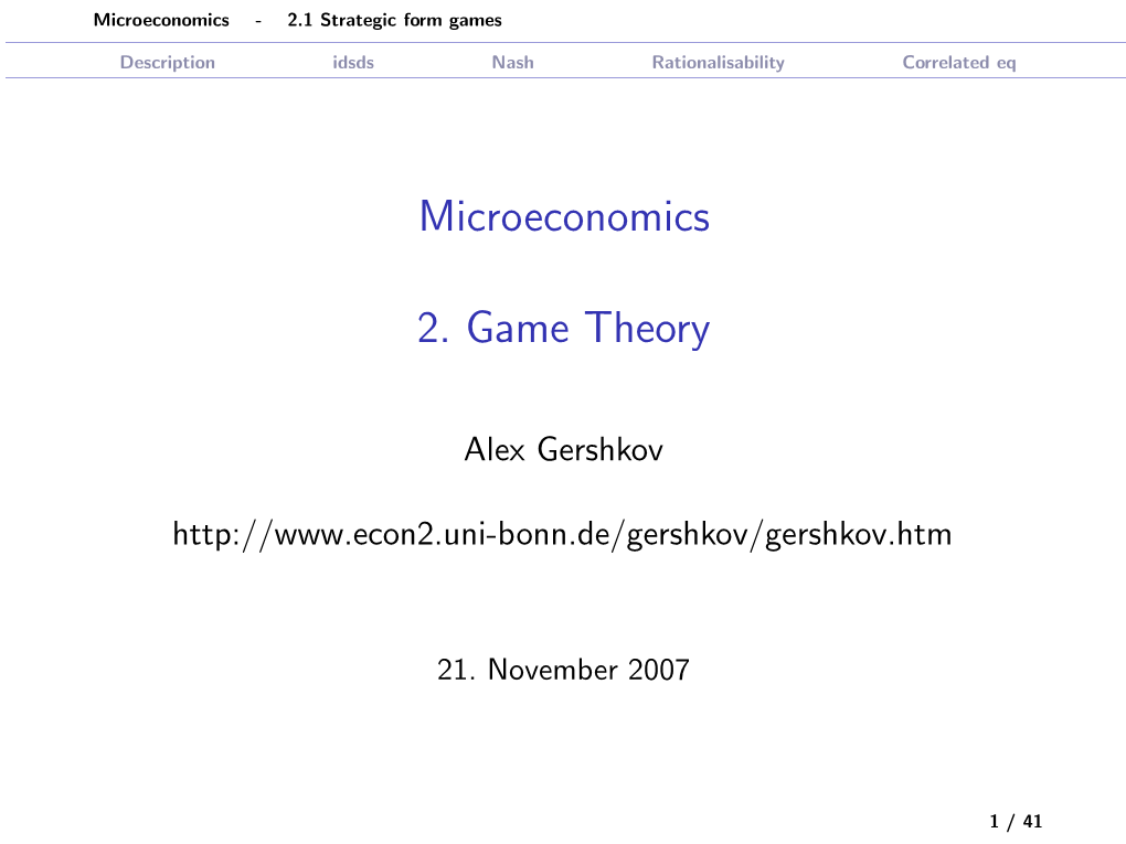 Microeconomics 2. Game Theory