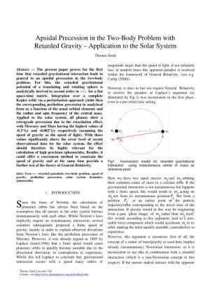 Apsidal Precession in the Two-Body Problem with Retarded Gravity – Application to the Solar System