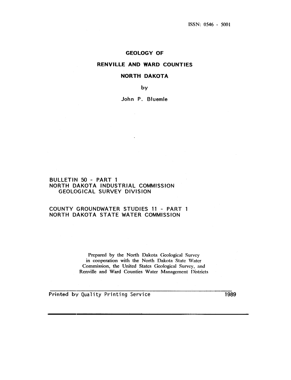 Geology O F Renville and Ward Counties North