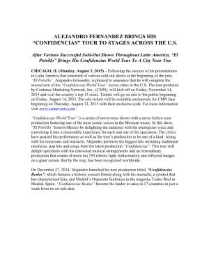 Alejandro Fernandez Brings His “Confidencias” Tour to Stages Across the U.S