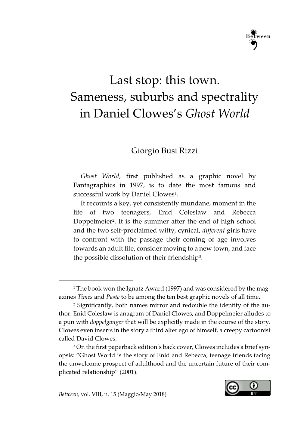 This Town. Sameness, Suburbs and Spectrality in Daniel Clowes's Ghost