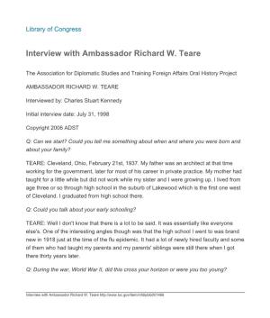 Interview with Ambassador Richard W. Teare