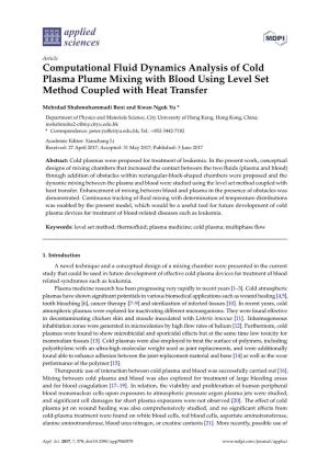 Computational Fluid Dynamics Analysis of Cold Plasma Plume Mixing with Blood Using Level Set Method Coupled with Heat Transfer
