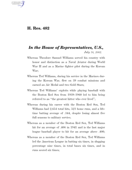 H. Res. 482 in the House of Representatives, U.S