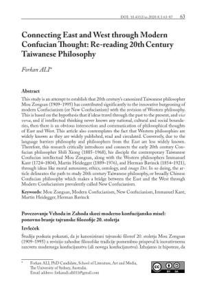 Connecting East and West Through Modern Confucian Thought: Re-Reading 20Th Century Taiwanese Philosophy
