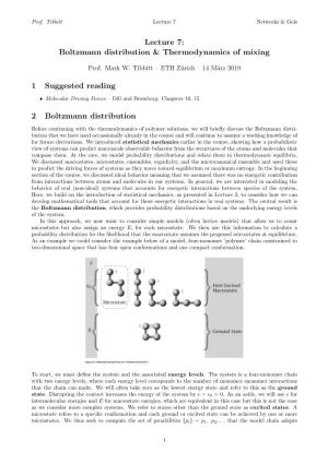 Lecture 7: Boltzmann Distribution & Thermodynamics of Mixing