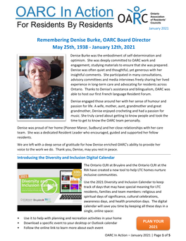 Remembering Denise Burke, OARC Board Director May 25Th, 1938 - January 12Th, 2021