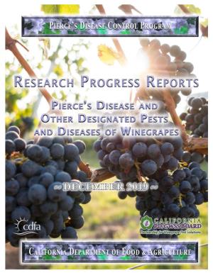 Research Progress Reports for Pierce's Disease and Other