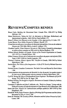 Reviews/Comptes Rendus